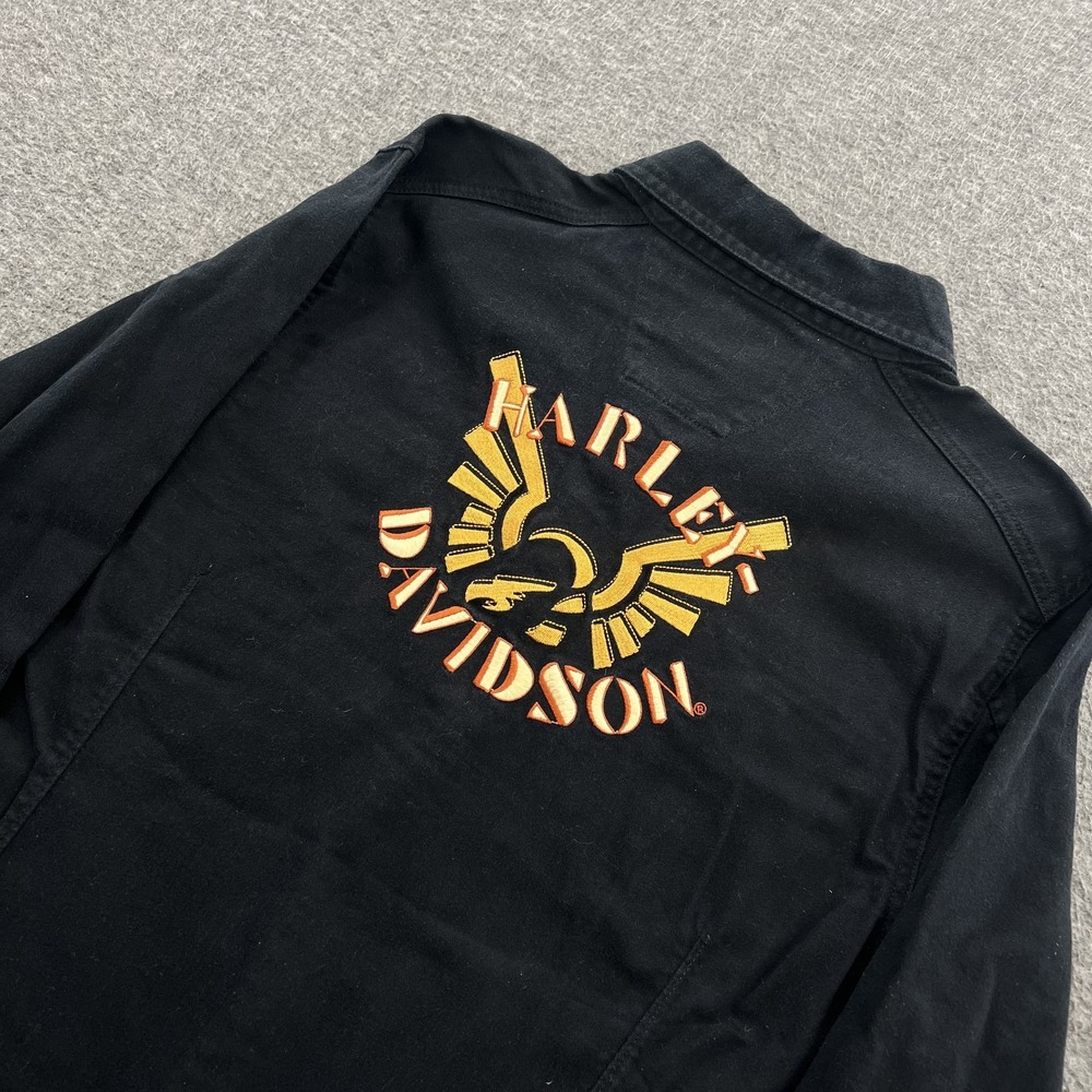 Harley Davidson Heavyweight Button Up Shirt Womens L Embroidered Biker Black LS